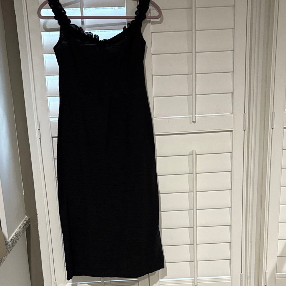 Petal & Pup Black Midi Dress with Ruffled Straps